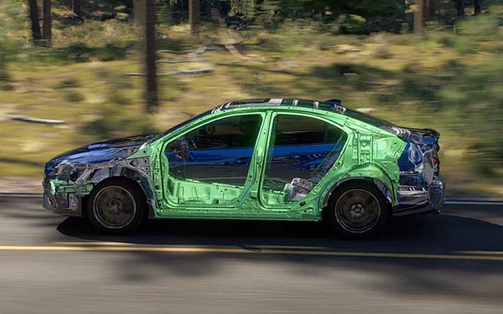 A 2022 Subaru WRX driving down a highway