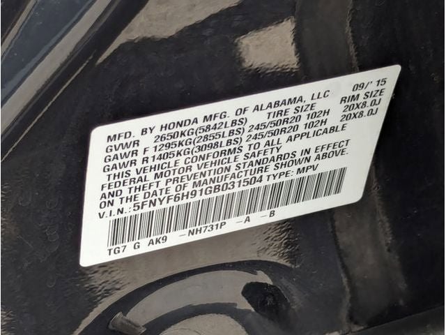 2016 Honda PILOT AWD 4DR TOURING W/RES& NA