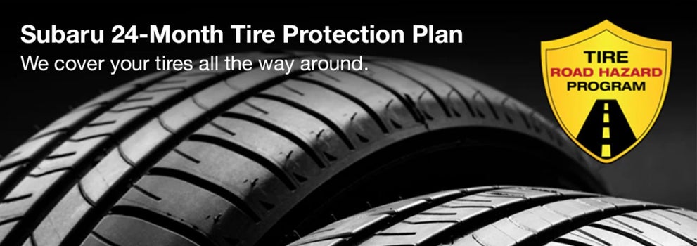 Subaru tire with 24-Month Tire Protection and road hazard program logo. | Armstrong Subaru in McMinnville OR